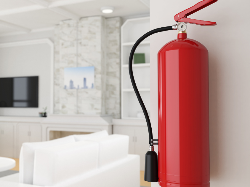 Σετ πυρασφάλειας Airbnb με πυροσβεστήρα 6kg, φαρμακείο, ανιχνευτή καπνού και φωτιστικό ασφαλείας, σύμφωνα με τη νέα νομοθεσία που ισχύει από 1 Οκτωβρίου 2025.