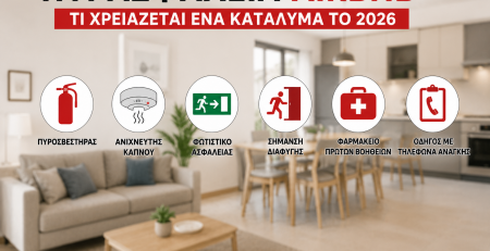 Πυρασφάλεια Airbnb με πυροσβεστήρα, ανιχνευτή καπνού, φωτιστικό ασφαλείας, σήμανση διαφυγής, φαρμακείο πρώτων βοηθειών και οδηγό με τηλέφωνα ανάγκης